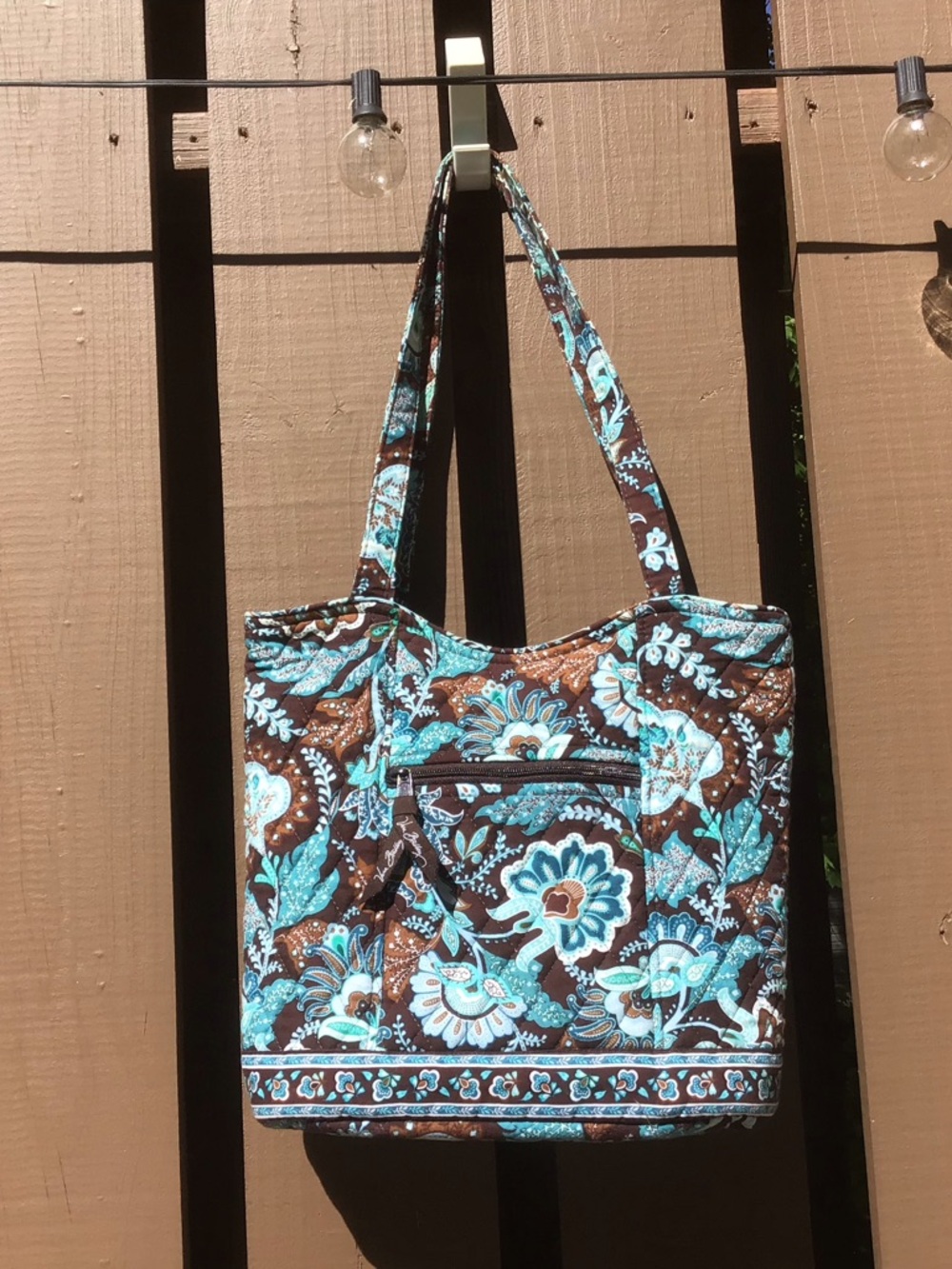 Like New Vera Bradley Brown Teal Floral Quilted Bucket Bag + Matching Wallet